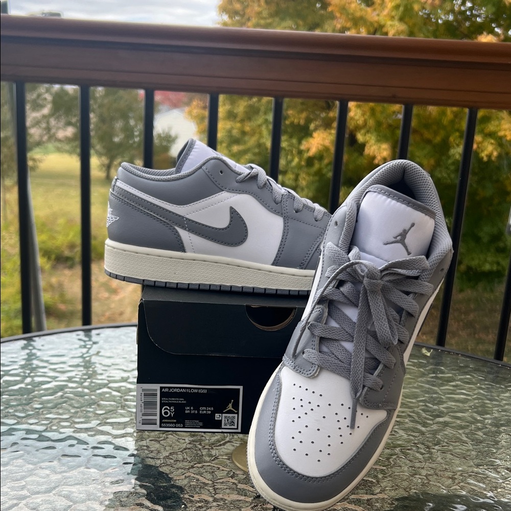 Nike Air Jordan 1 Low Sneakers - Gray and White 6.5 YOUTH / 8 WOMEN